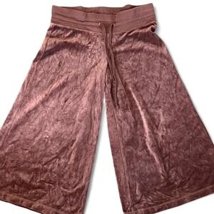 brown velour wide leg pants with drawstring waist